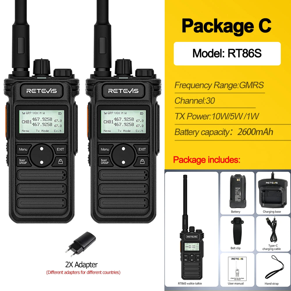 Retevis RT86S Walkie Talkie Radios 10W Long Range Two-way Radio Communication Walkie-talkies Long Range Station UHF GMRS 1 2 PCS