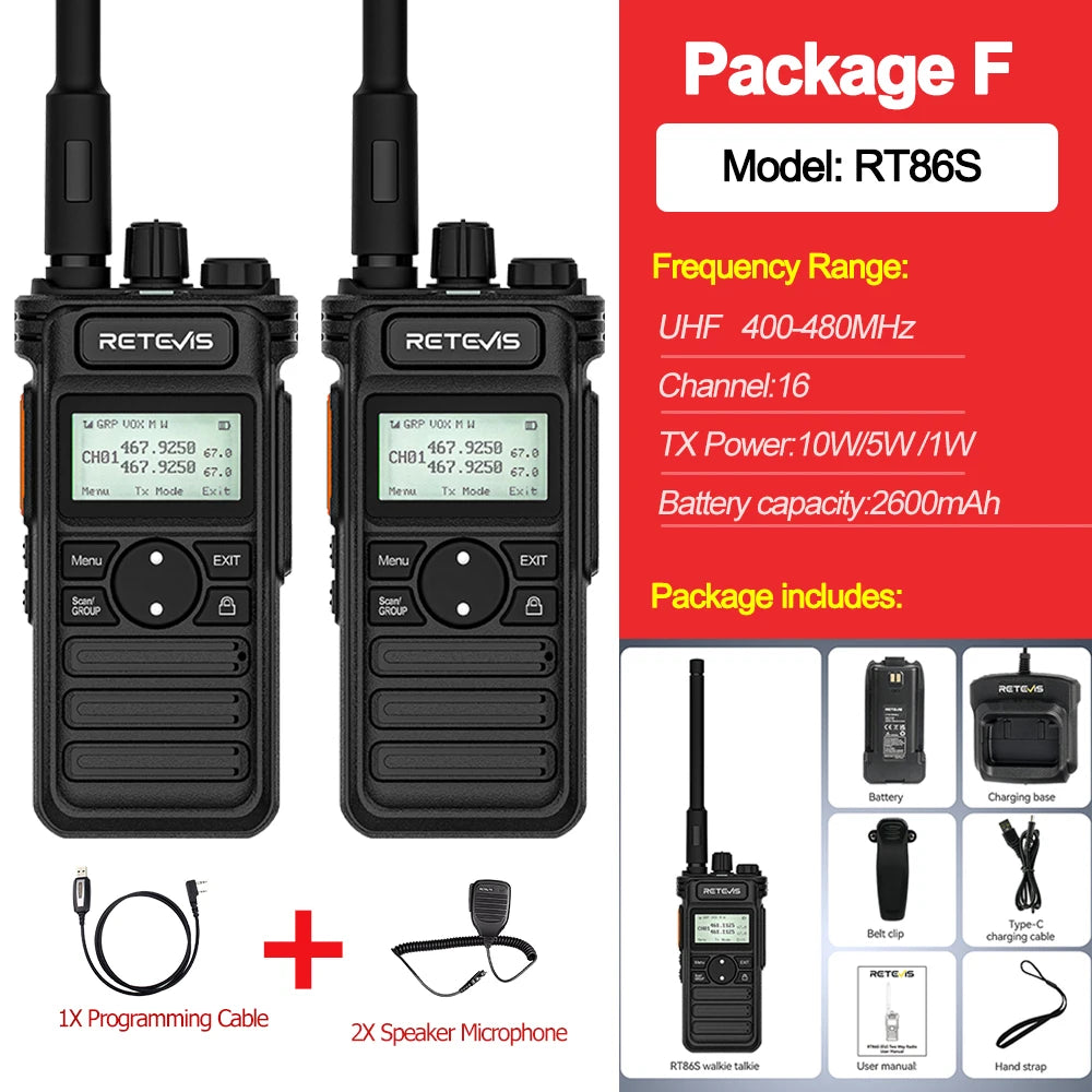 Retevis RT86S Walkie Talkie Radios 10W Long Range Two-way Radio Communication Walkie-talkies Long Range Station UHF GMRS 1 2 PCS