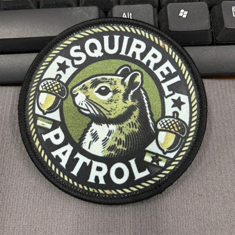 Secret Squirrel Patrol Tactical Patch Military Airsoft Gear Morale Badges Cute Printing Hook and Loop Backpack Vest Patches