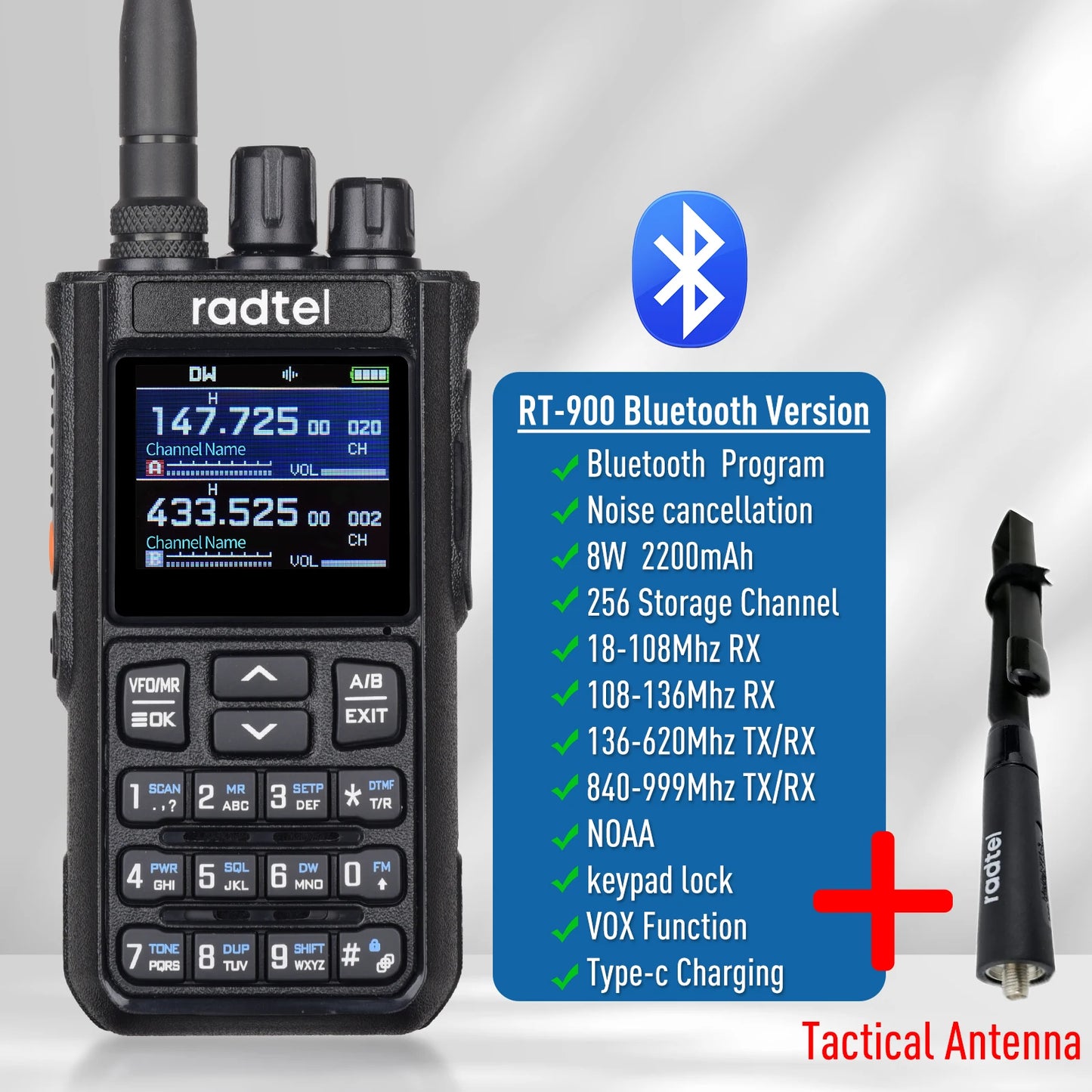 Radtel RT-900 8W Full band Ham Radio Walkie Talkie 256CH Air Band Two Way Radio Station Aviation NOAA Police Marine River PTT