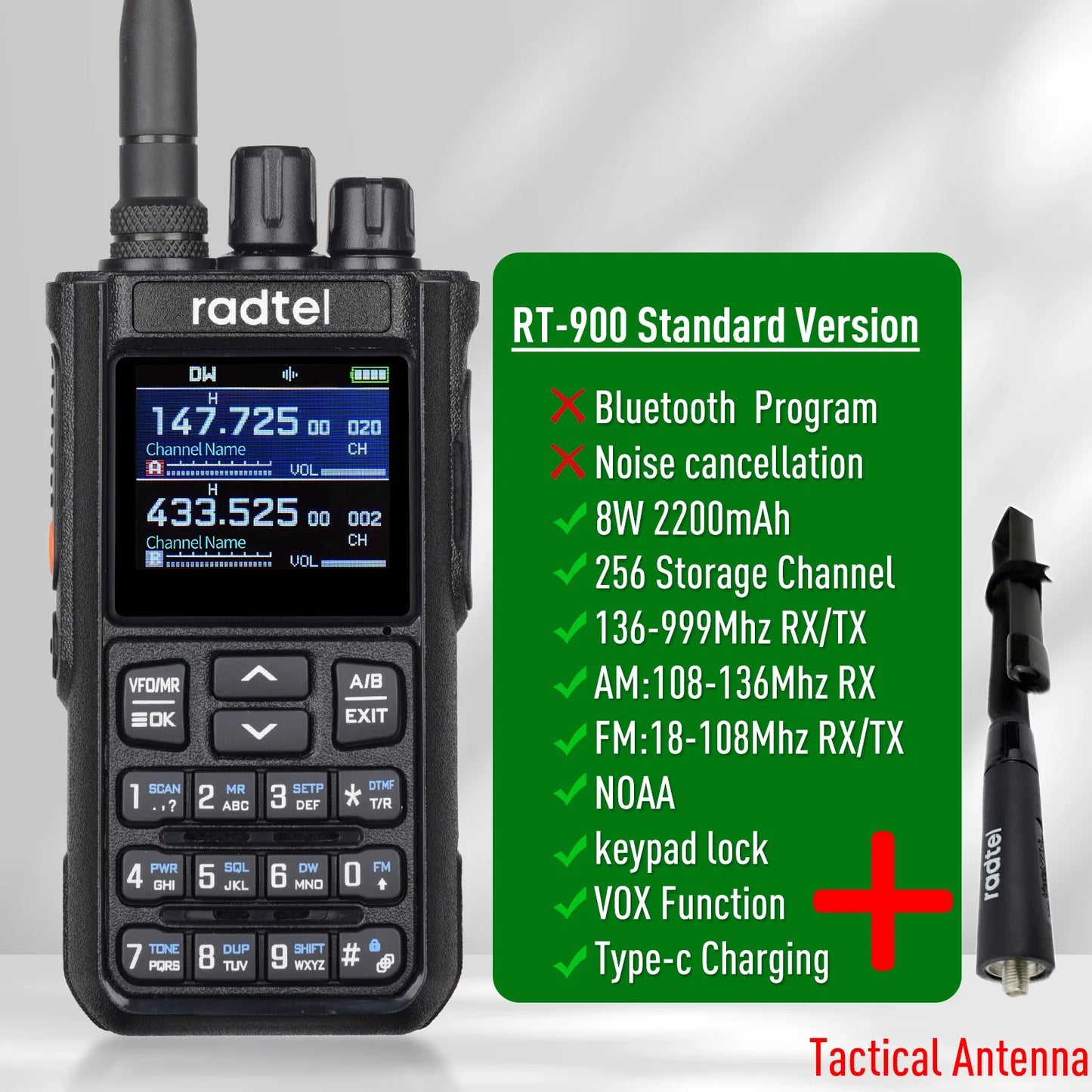 Radtel RT-900 8W Full band Ham Radio Walkie Talkie 256CH Air Band Two Way Radio Station Aviation NOAA Police Marine River PTT