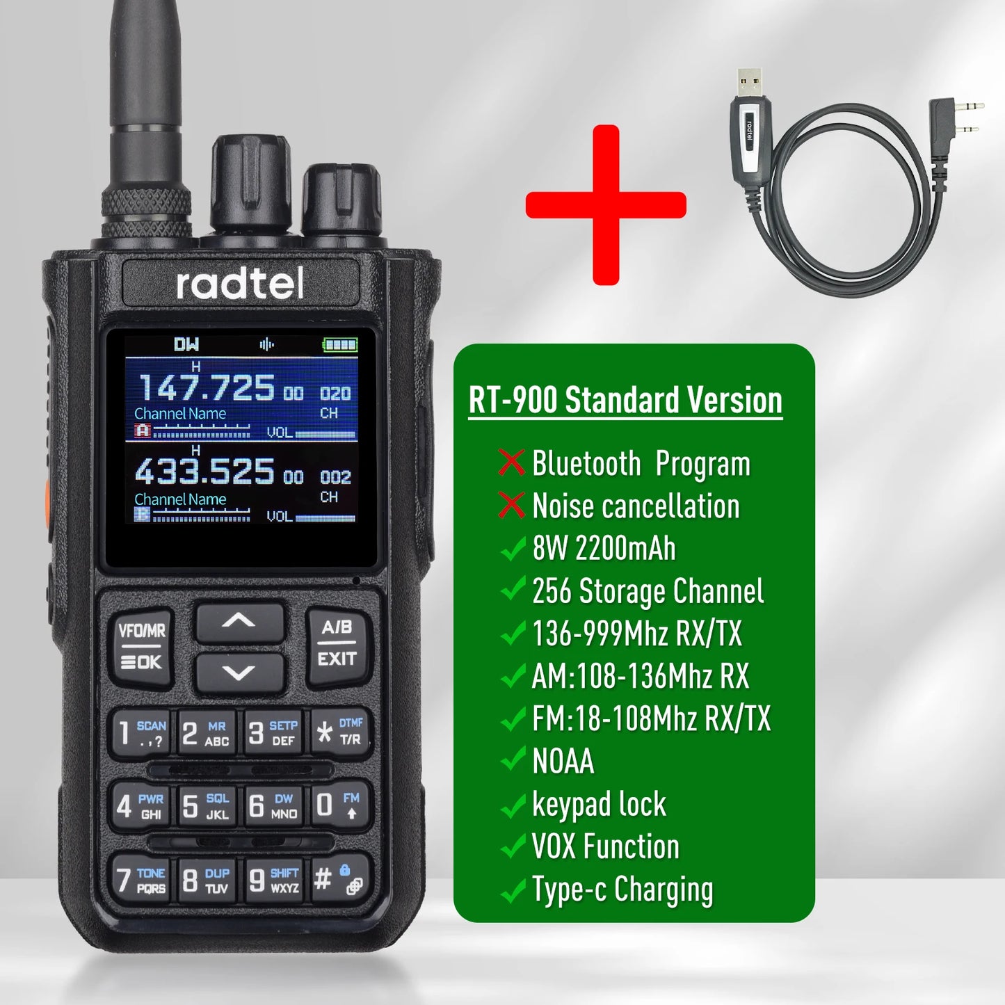 Radtel RT-900 8W Full band Ham Radio Walkie Talkie 256CH Air Band Two Way Radio Station Aviation NOAA Police Marine River PTT