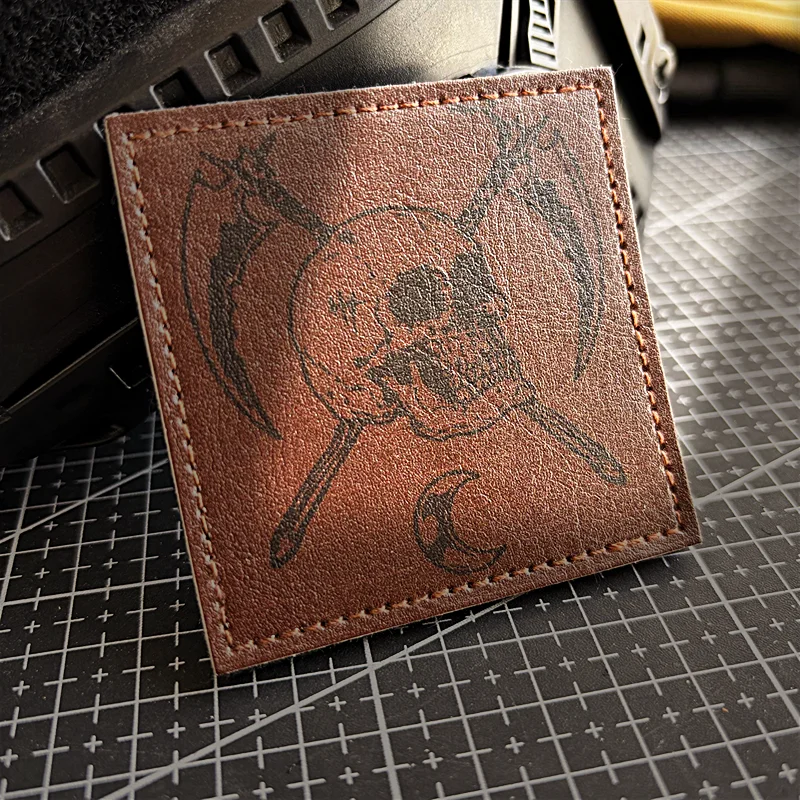 Sickle Reaper  PU Tactical Patch Hook and Loop Leather Morale Patch