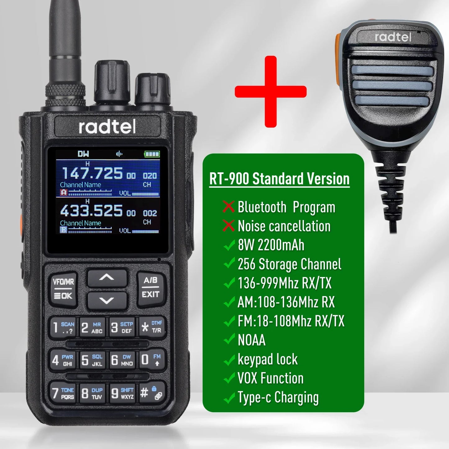 Radtel RT-900 8W Full band Ham Radio Walkie Talkie 256CH Air Band Two Way Radio Station Aviation NOAA Police Marine River PTT