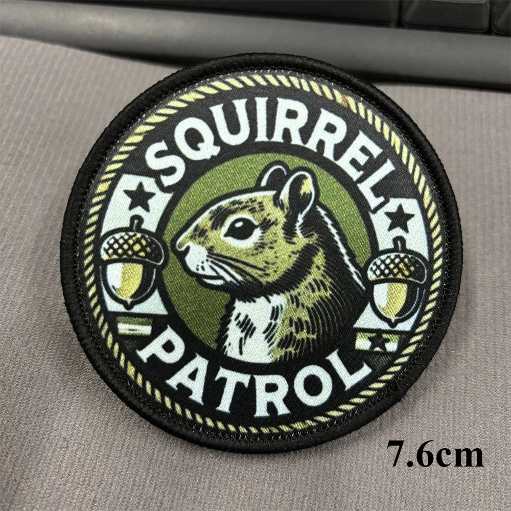 Secret Squirrel Patrol Tactical Patch Military Airsoft Gear Morale Badges Cute Printing Hook and Loop Backpack Vest Patches