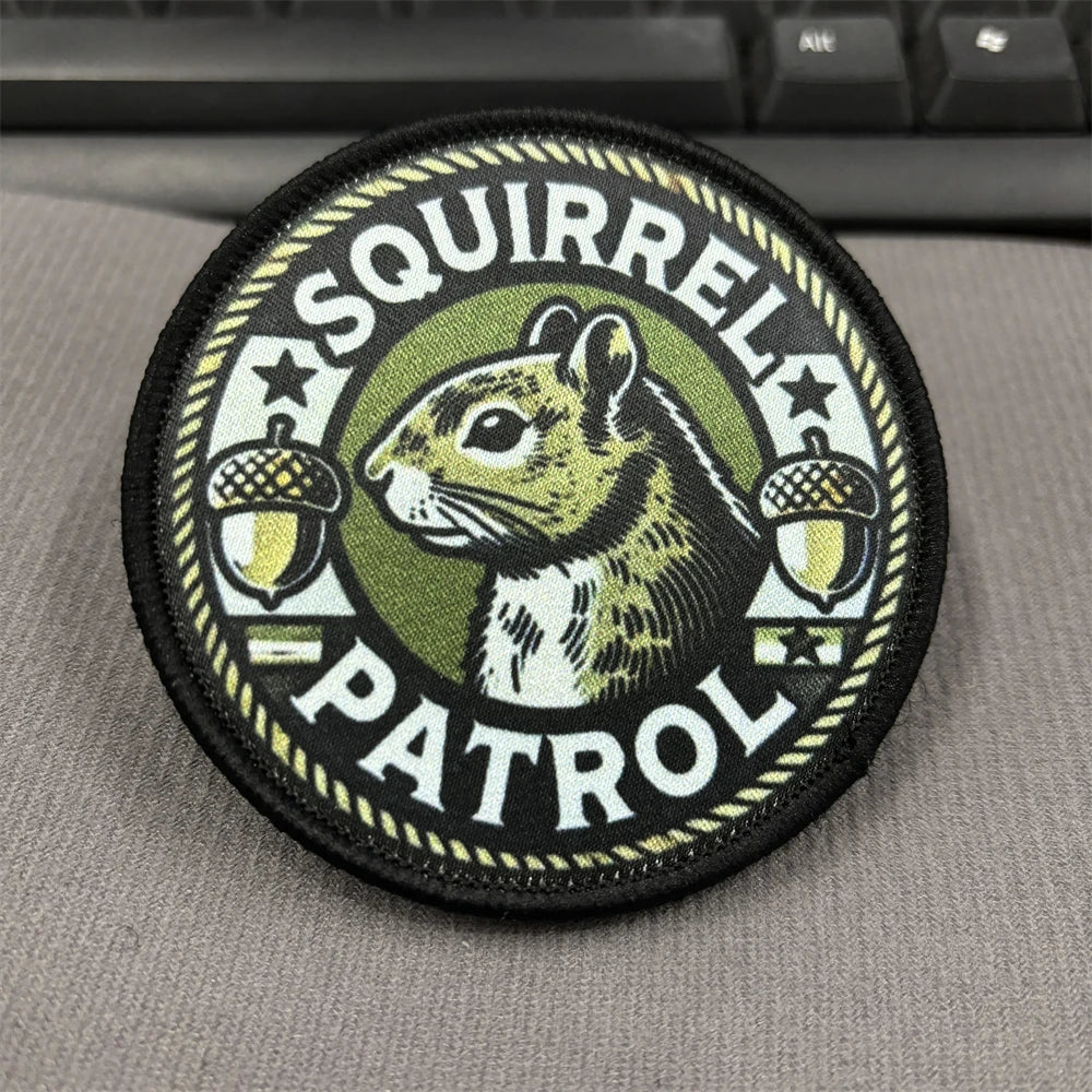 Secret Squirrel Patrol Tactical Patch Military Airsoft Gear Morale Badges Cute Printing Hook and Loop Backpack Vest Patches