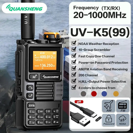 Quansheng UV-K6 Upgrade UV-K5 (99) Interphone 5W Air Band Radio Tyep C Charging UHF VHF DTMF FM Scrambler NOAA Wireless Frequenc