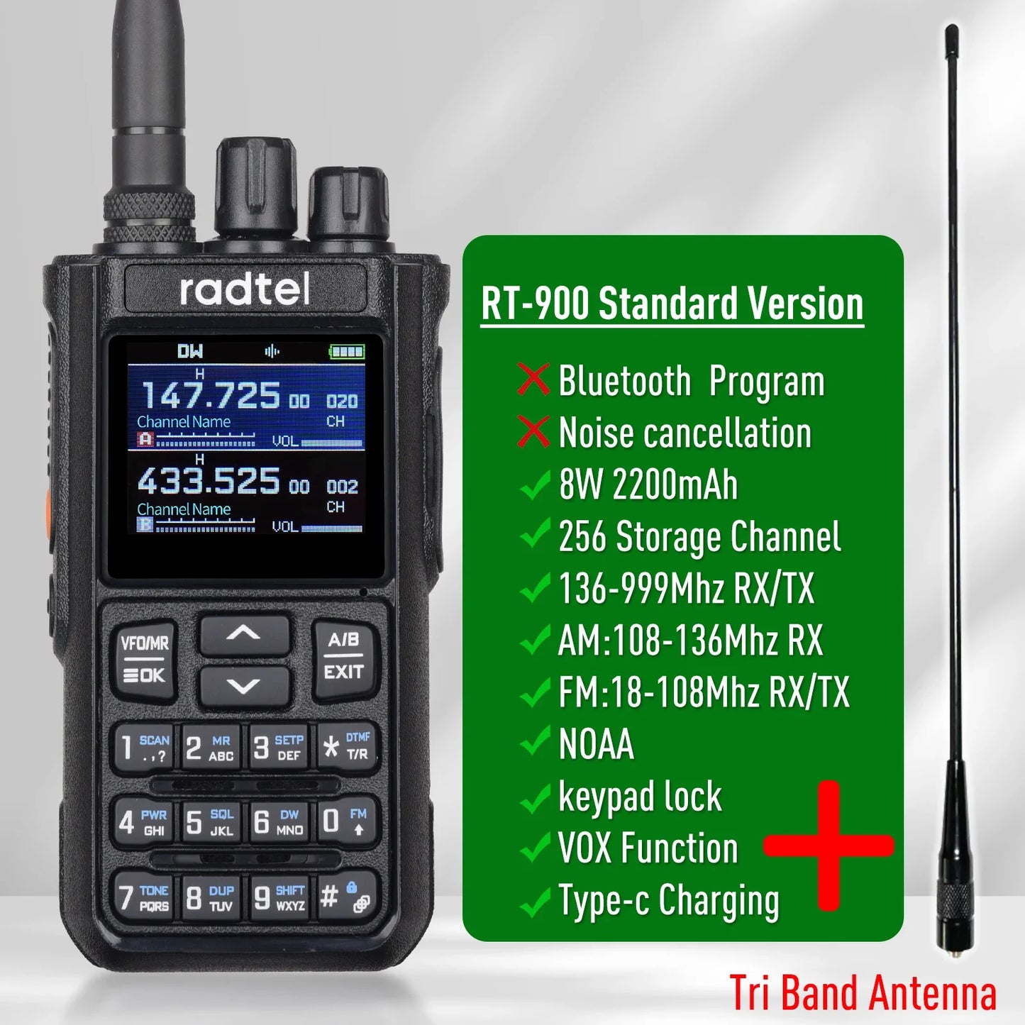 Radtel RT-900 8W Full band Ham Radio Walkie Talkie 256CH Air Band Two Way Radio Station Aviation NOAA Police Marine River PTT