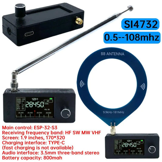 SI4732 0.5-108mhz Mini Pocket Radio LSB USB with AM and FM Radio, with Antenna HF SW MW VHF Radio