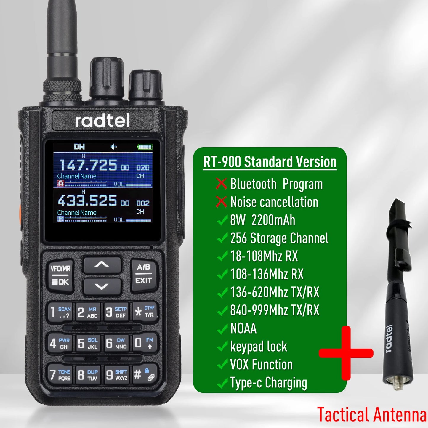 Radtel RT-900 8W Full band Ham Radio Walkie Talkie 256CH Air Band Two Way Radio Station Aviation NOAA Police Marine River PTT