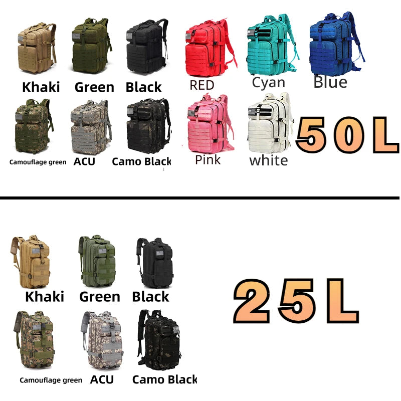 Everyday Carry 1000D Nylon & Waterproof Bugout Bag 25L/50L