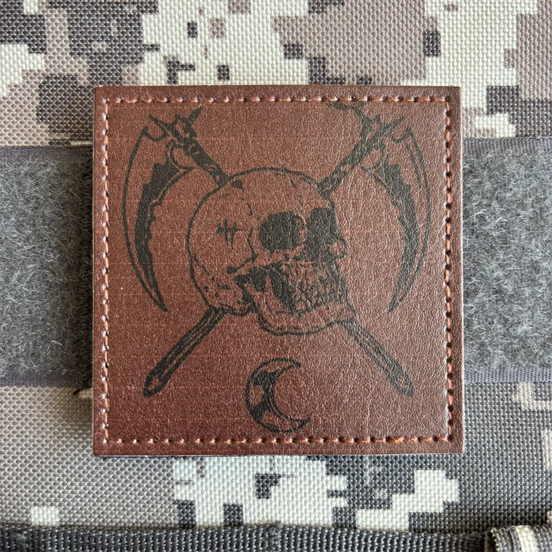 Sickle Reaper  PU Tactical Patch Hook and Loop Leather Morale Patch