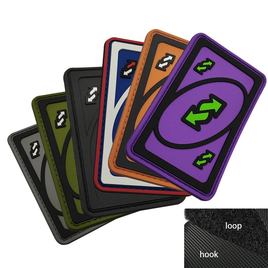 UNO Reverse Card Luminous Patch Flip Playing Cards PVC Patch Tactical Morale Badge Backpack Sticker Hook Loop Patches Clothing